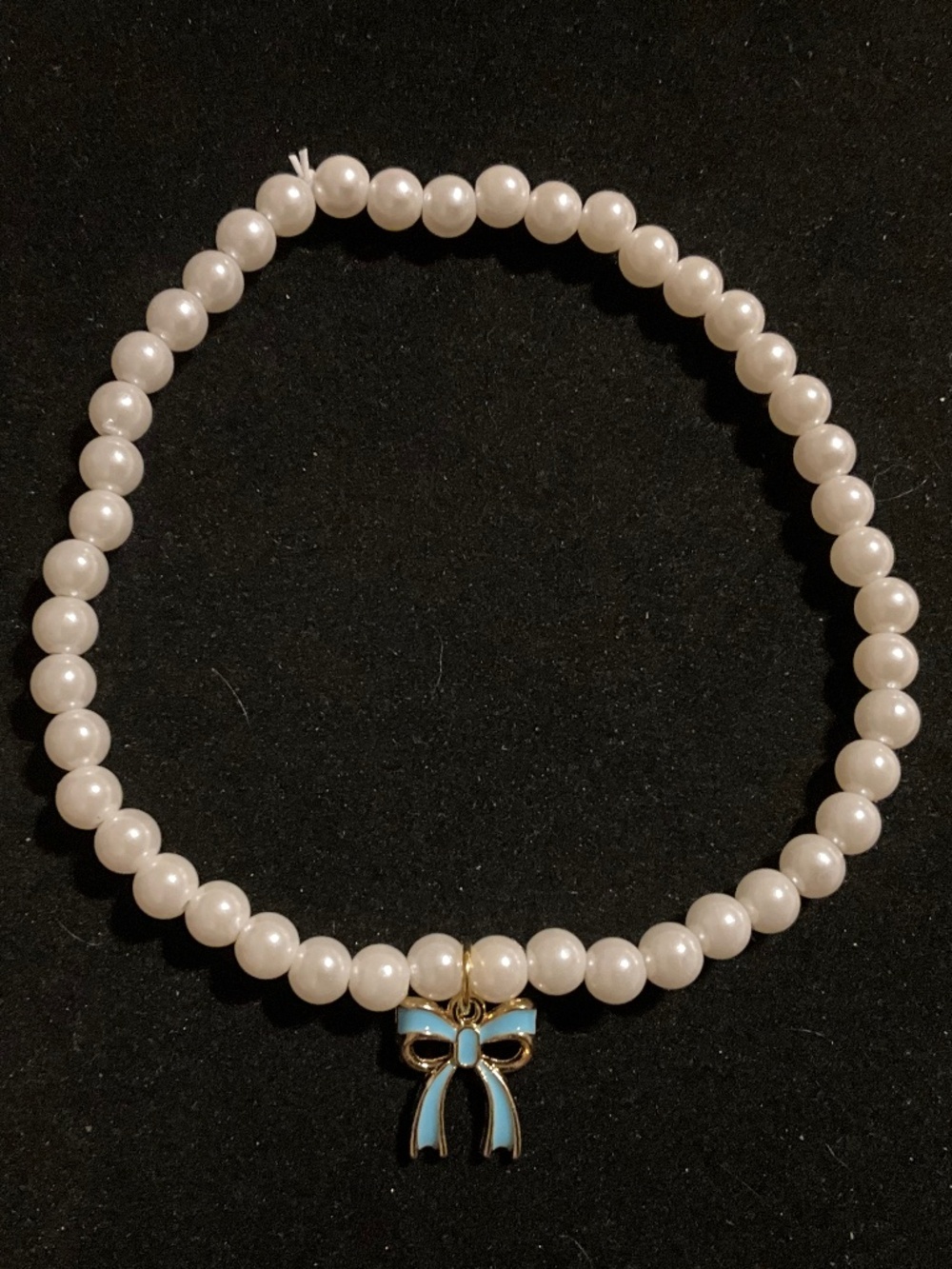 Parky’s Place Pearl Cat Necklace Collar Blue Bow Stretch Pet Accessory Small